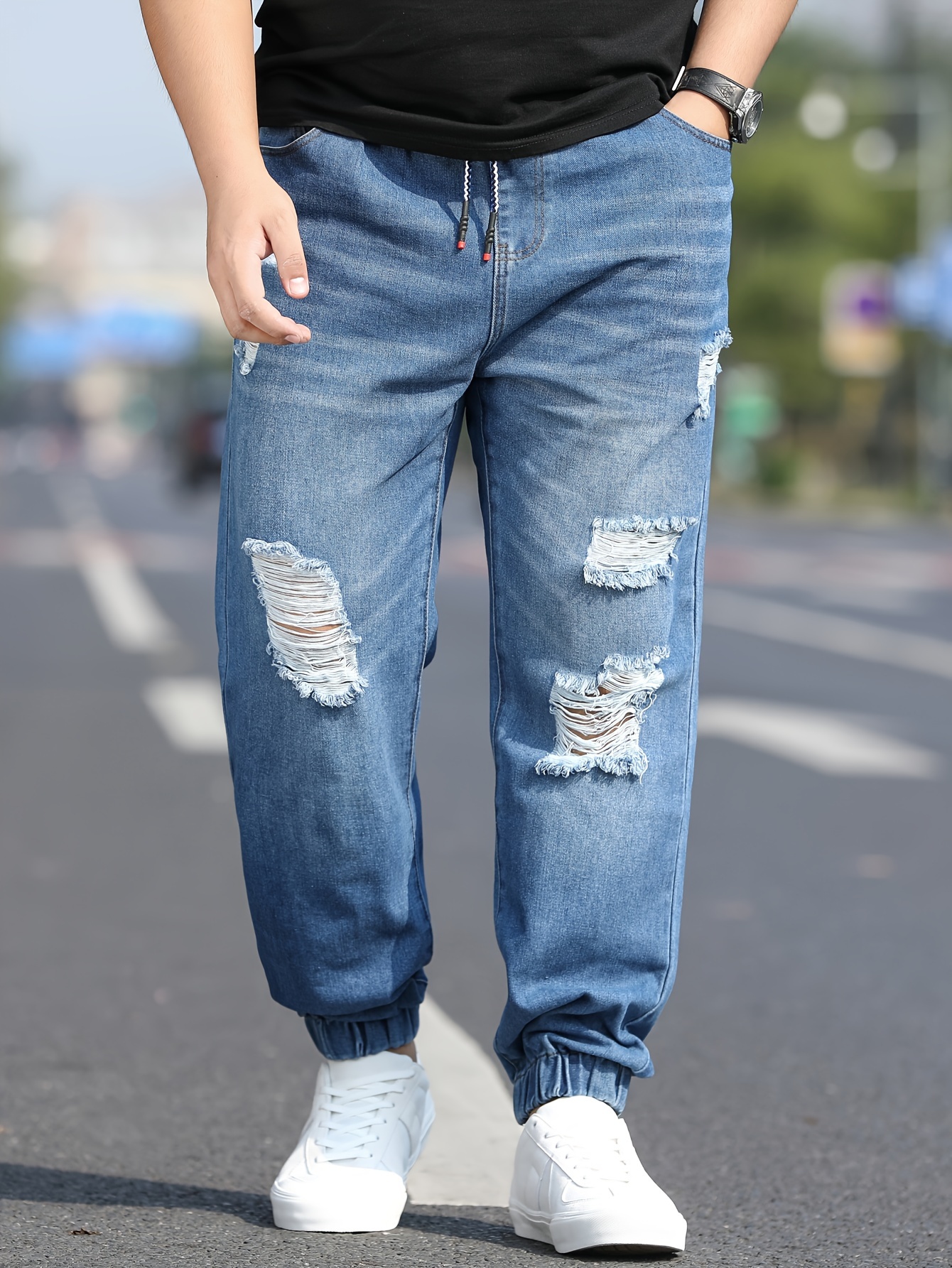 Men's grey ripped jeans  Trousers and pants for men