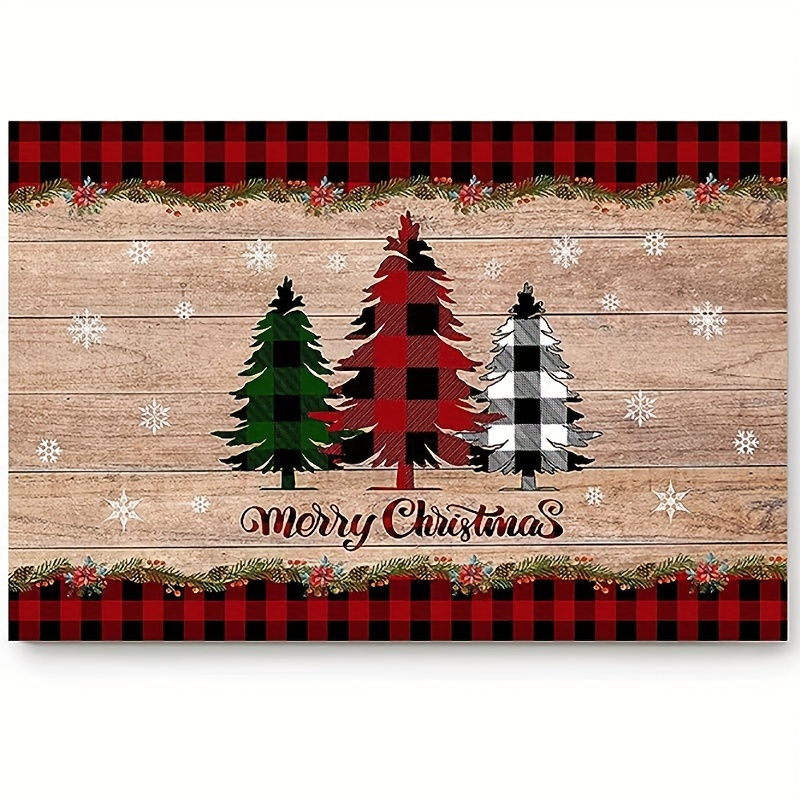 Christmas Door Mat Outdoor for Front Door Decorations , Red Farm Truck  Merry Christmas Tree Doormat,Winter Christmas Holiday Welcome Floor Mat Rug