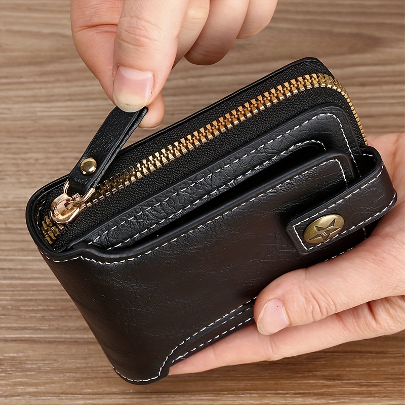 1pc Men's Fashionable Tree Pattern Zipper Buckle, PU Credit Card Card Holder, Small Zipper Coin Storage Zipper Button Closure Business Wallet, Ideal Gift For Men