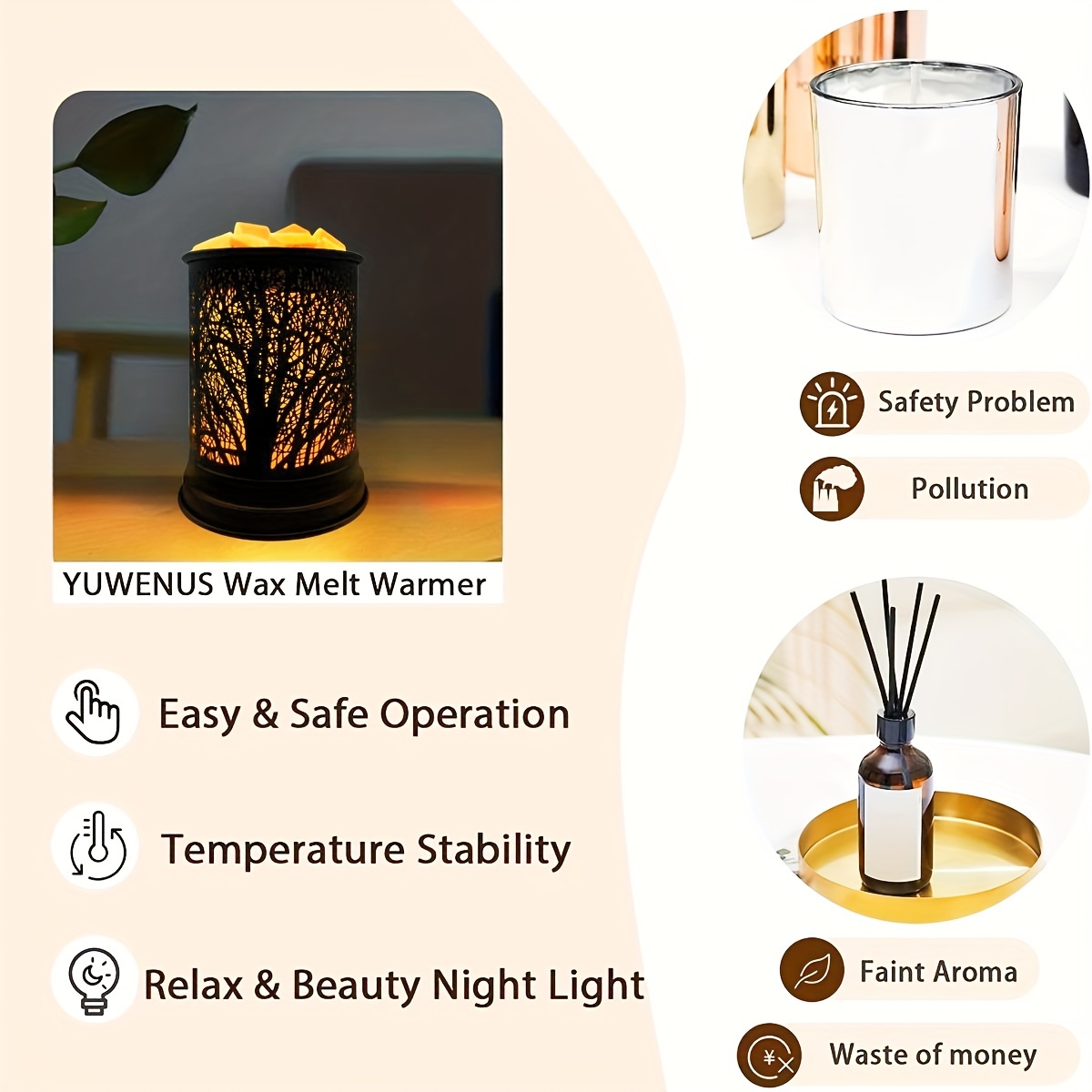 YUWENUS Crystal Electric Wax Melt Warmer, Wax Warmer for Scented