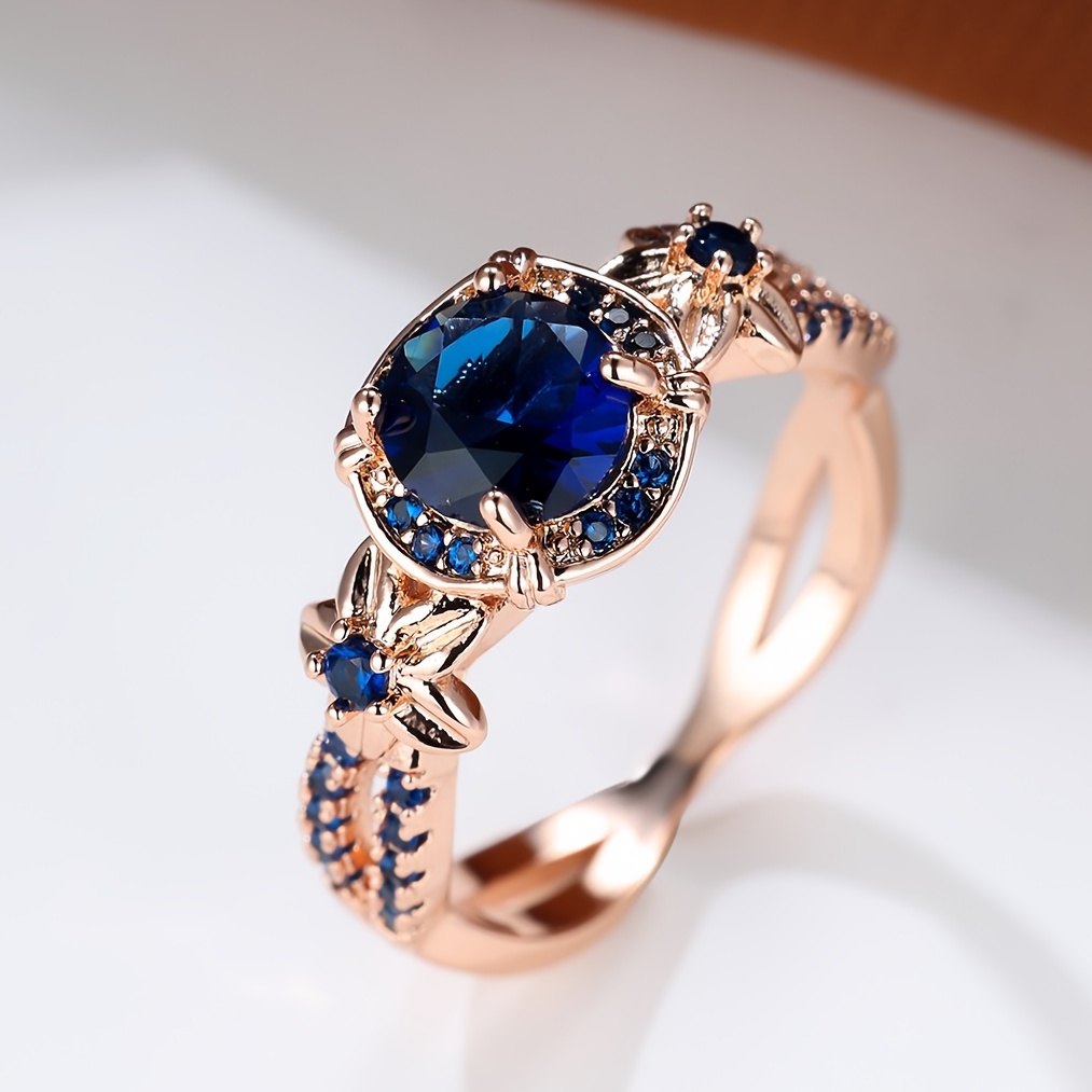 Retro September Birthstone Sapphire Round Zircon Ring