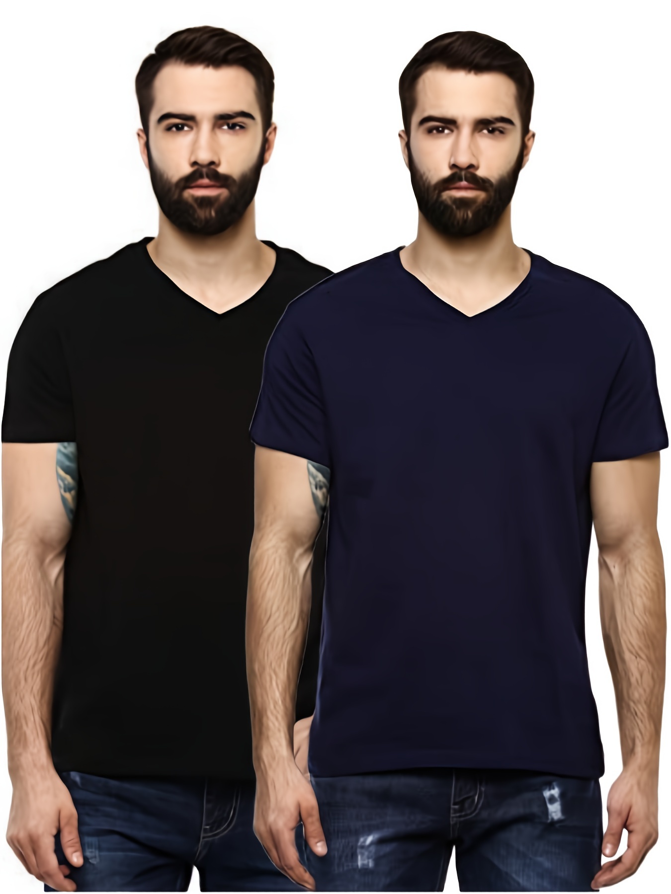 Mens V neck T Shirts Slim Fit Stretch Ombre Shirts Fashion Gradient Color  Muscle Tops Jogging Workout Soft T-Shirt