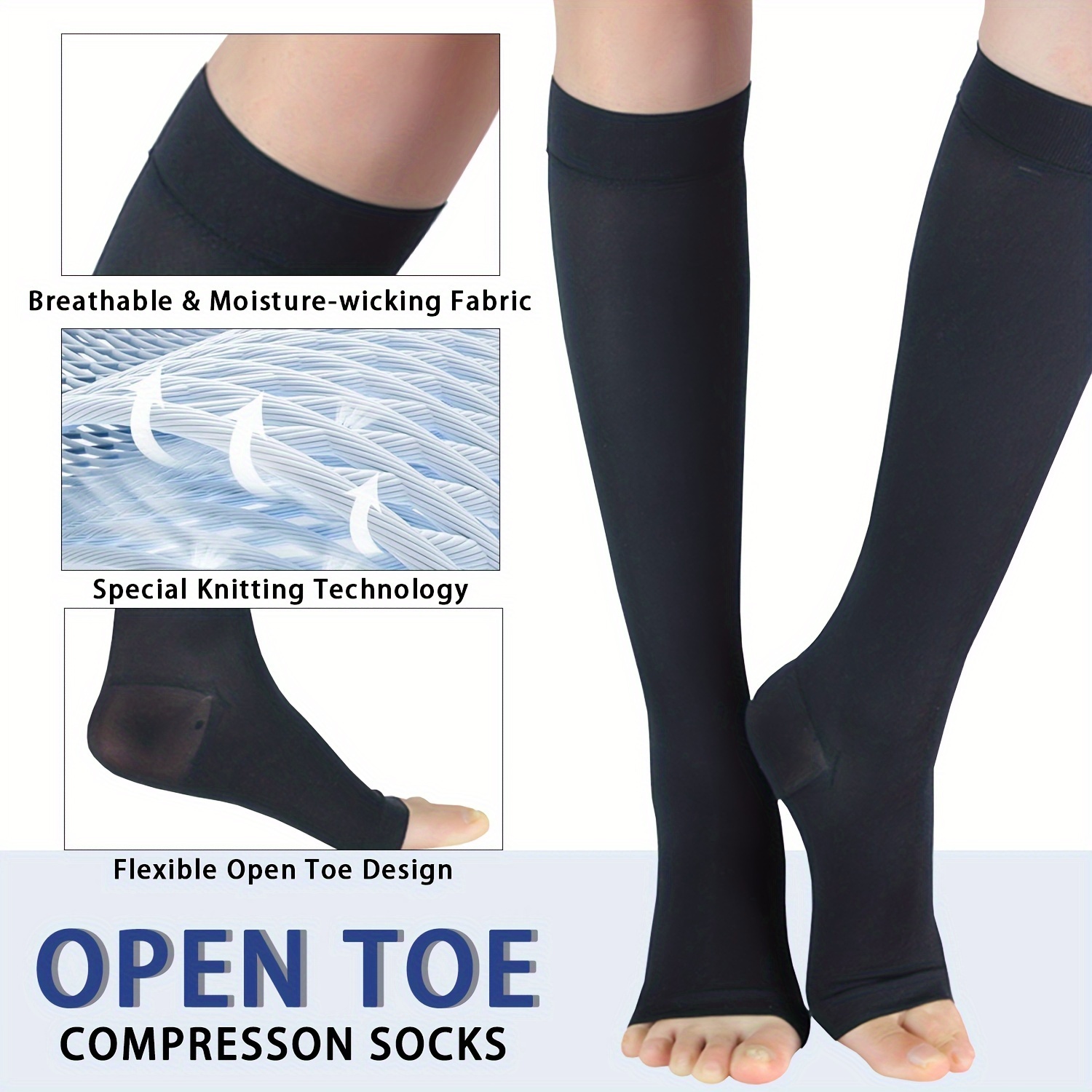 23 32mmhg Compression Socks Women Men Knee High Open Toe - Temu