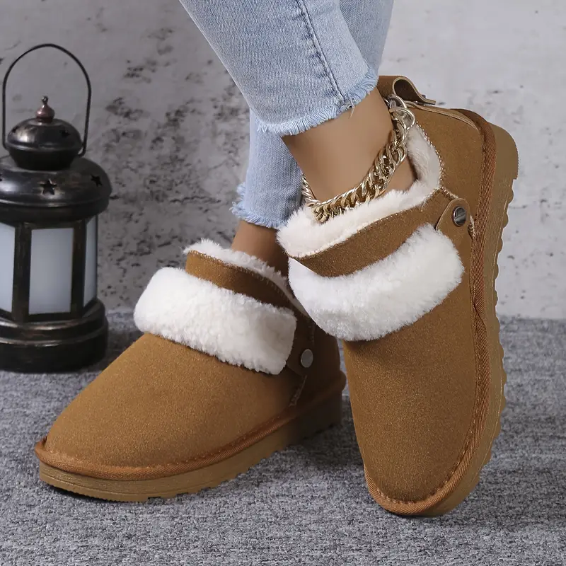 winter plush lined snow boots womens round toe slip on flat ankle boots thermal outdoor boots 0
