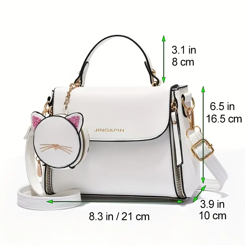 cute handbag with cat coin purse small zipper decor crossbody bag womens top handle square purse details 0