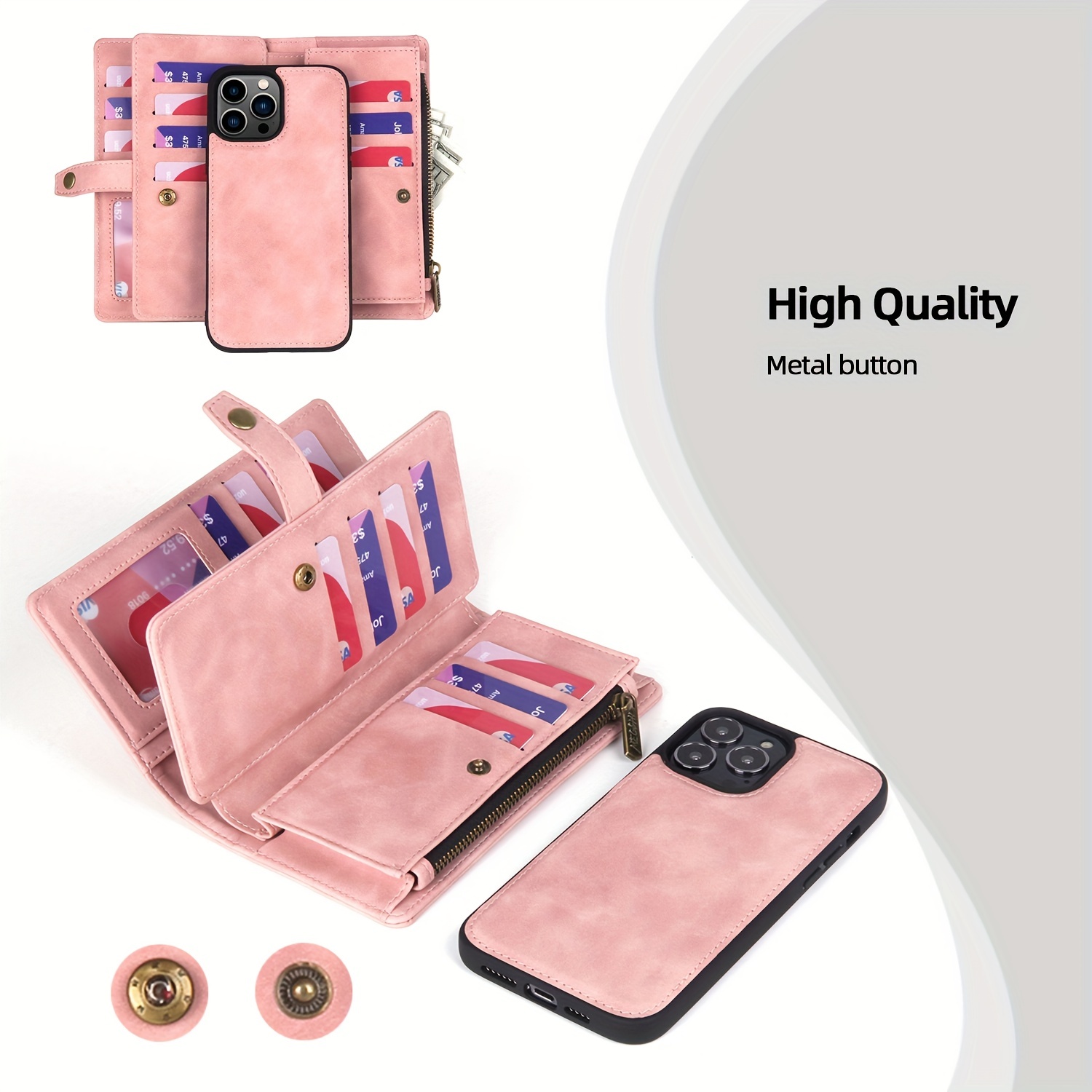 Para Xiaomi 13T / 13T Pro Crossbody Funda para teléfono con billetera con  cremallera multifunción (rosa)