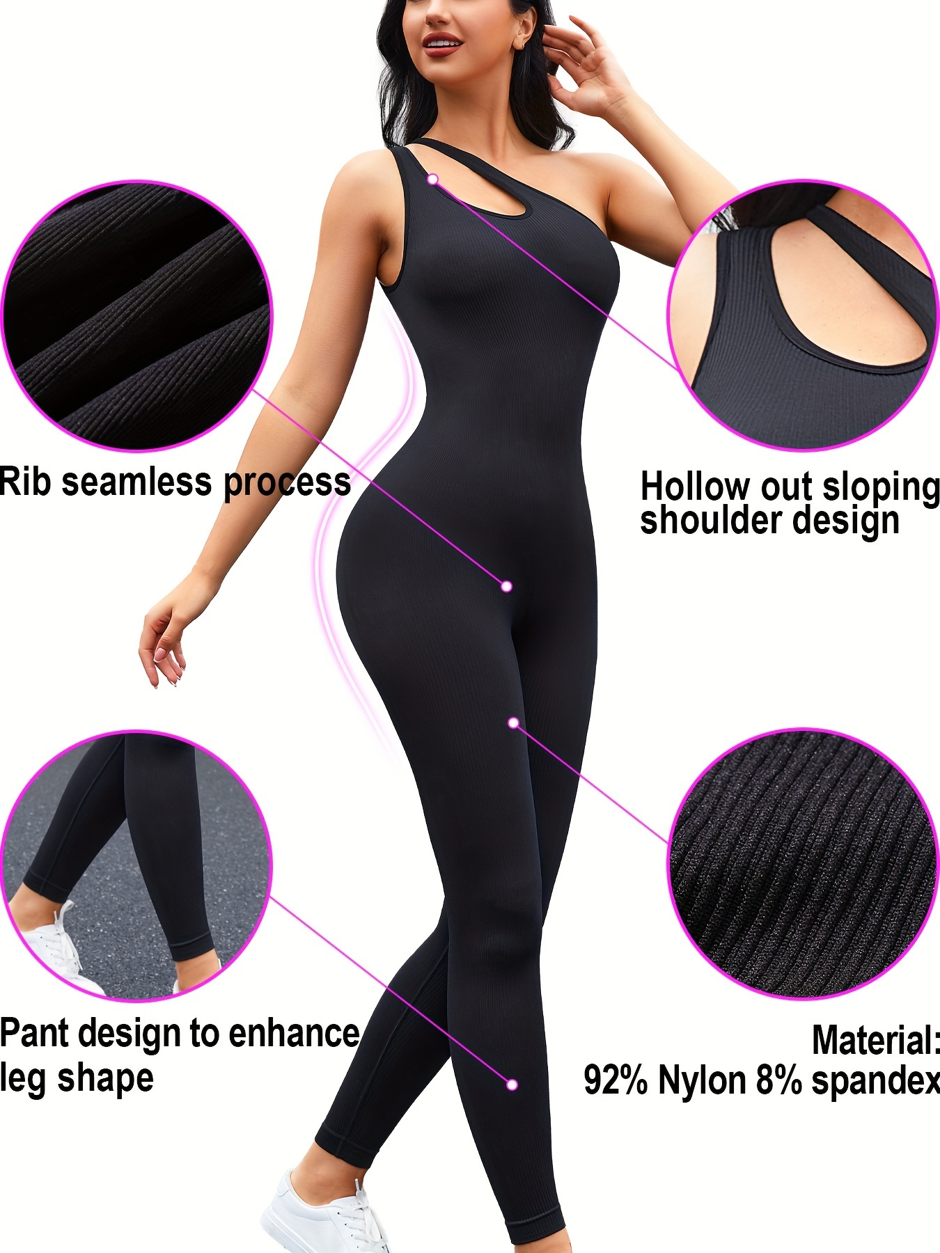 Solid Color Ribbed One Shoulder Jumpsuit Stretch Yoga Sports - Temu