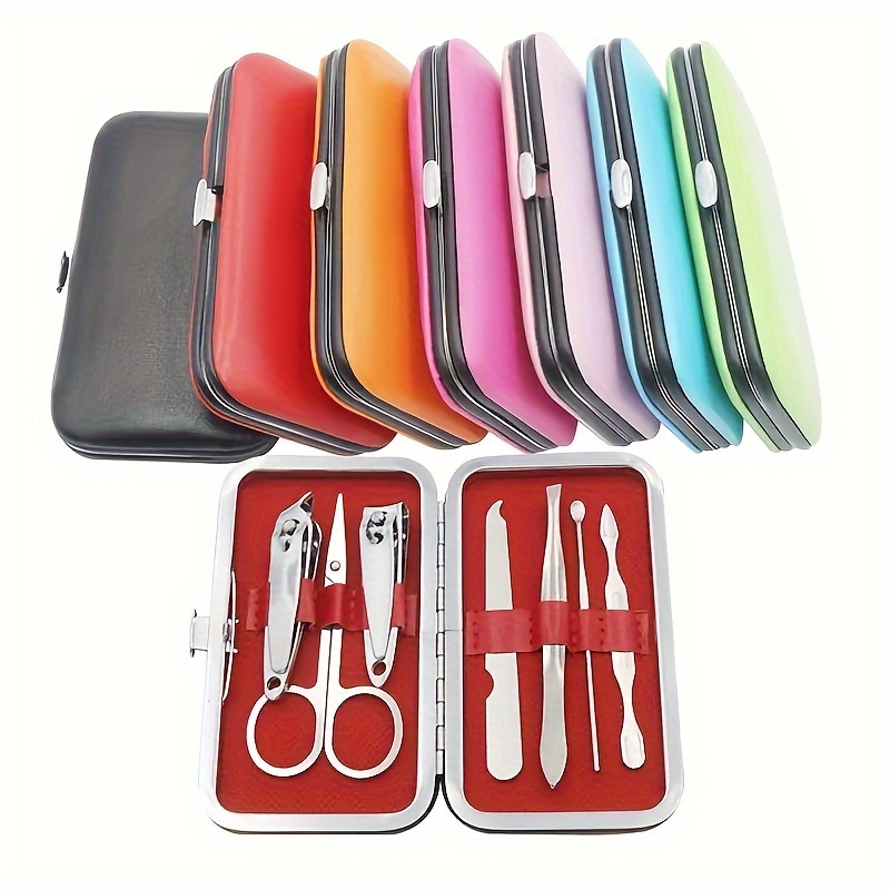 7 Pcs Manicure Travel Nail Care Scissors Clippers Case Set Stainless Steel  Tool Kits