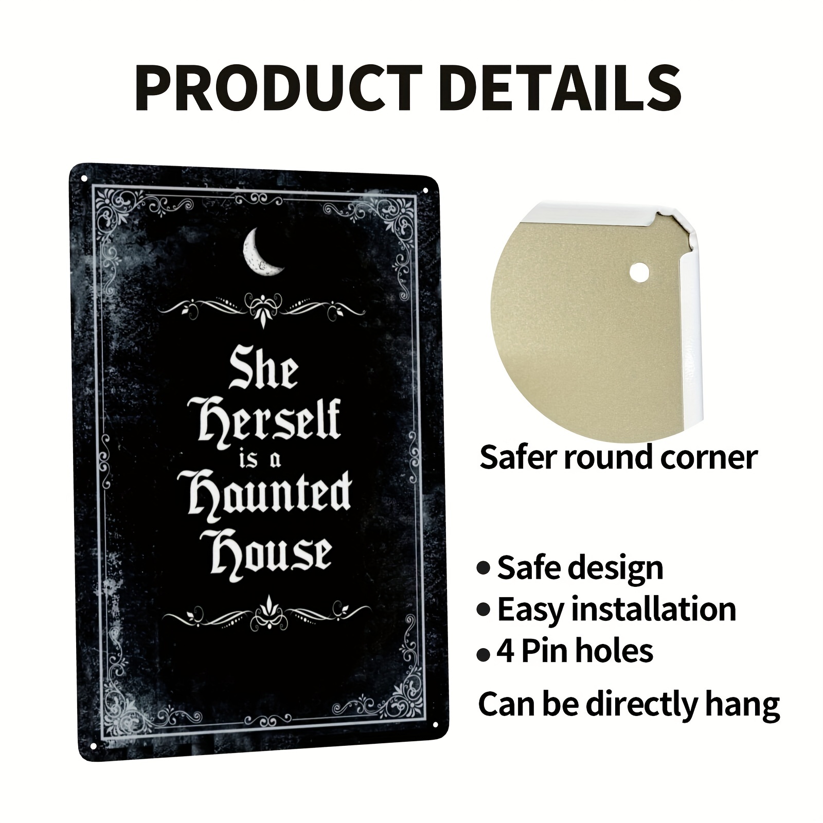 Spooky Metal Tin Sign, She Herself Is A Haunted House, Gothic Decor For