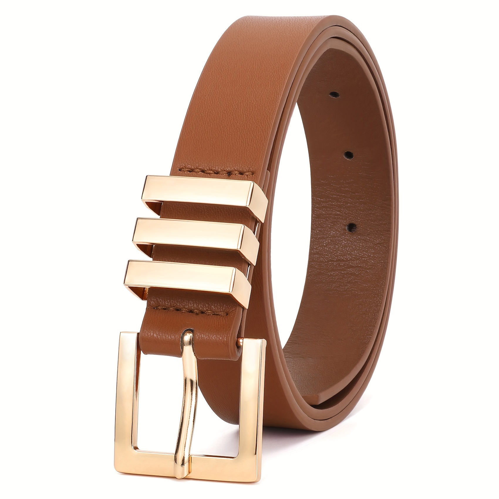Women's Leather Belt Plus Size Square Buckle Waist Belt for Jeans Pants