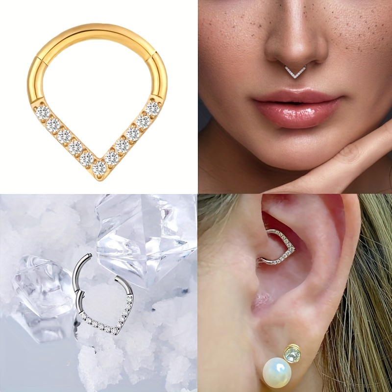 

1pc Stainless Steel Minimalist Style Hollow Chunky Waterdrop Shaped Zircon Nose Ring Closure Ring Seamless Nose Ring Heart Piercing Jewelry For Women