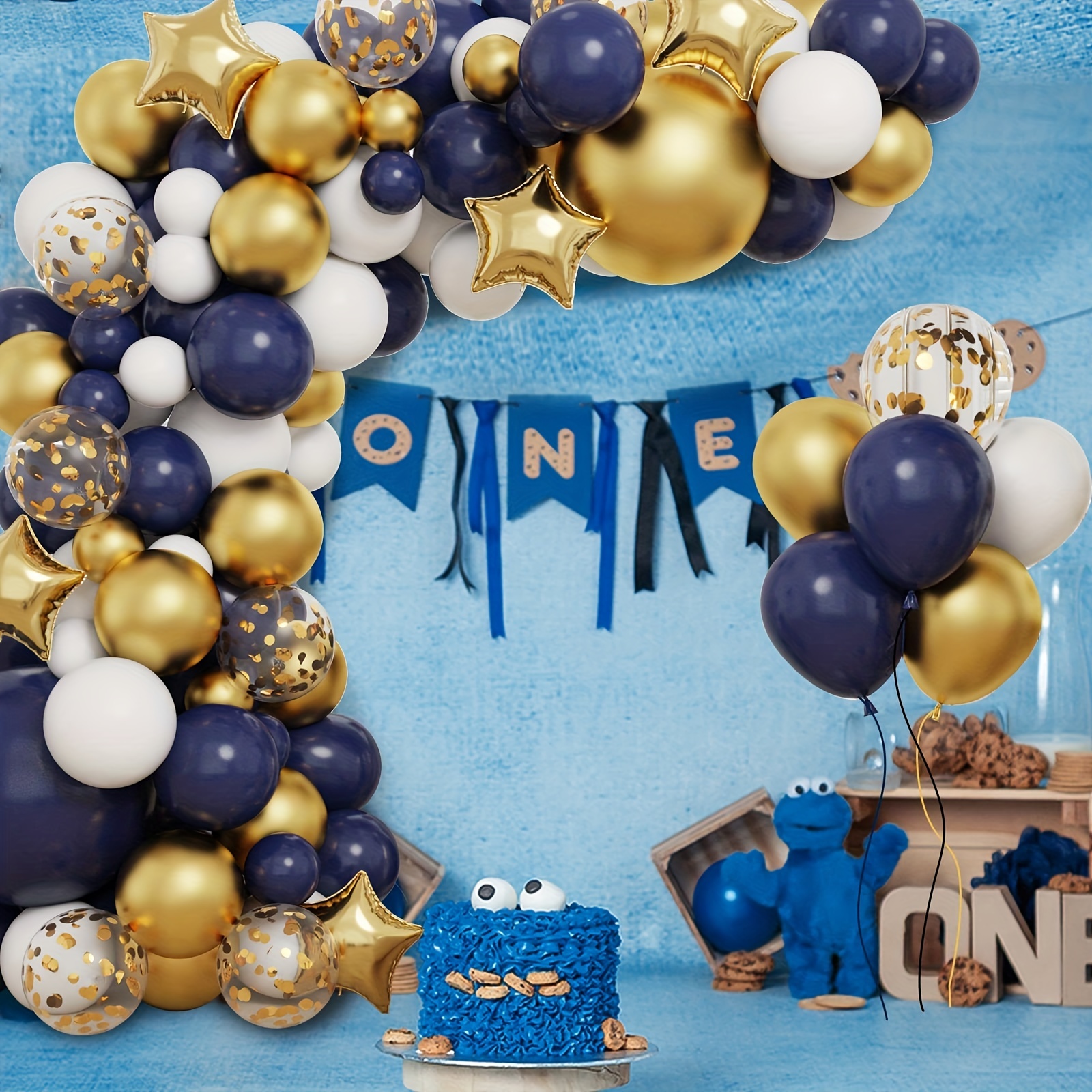 Set/167 Pezzi, Corona Di Palloncini Blu Navy E Dorati, Palloncini Blu Reale  E Oro Bianco