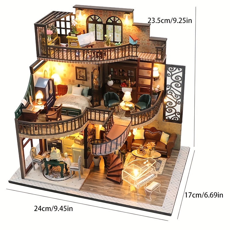 DIY wood dollhouse, toy cottage house for kids, doll house DIY kit