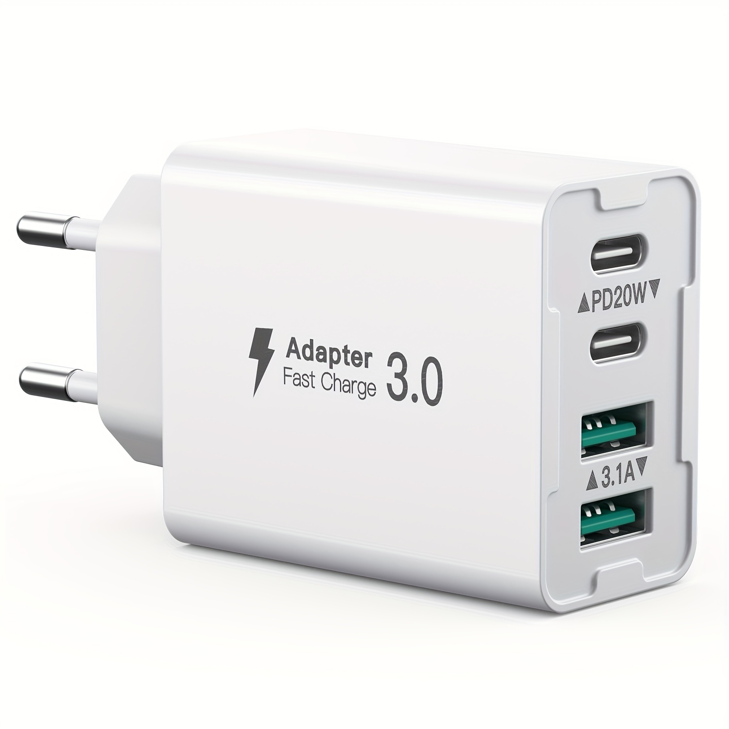 Chargeur mural USB (A+C) à deux ports (18 W/20 W) Prise UE Blanc