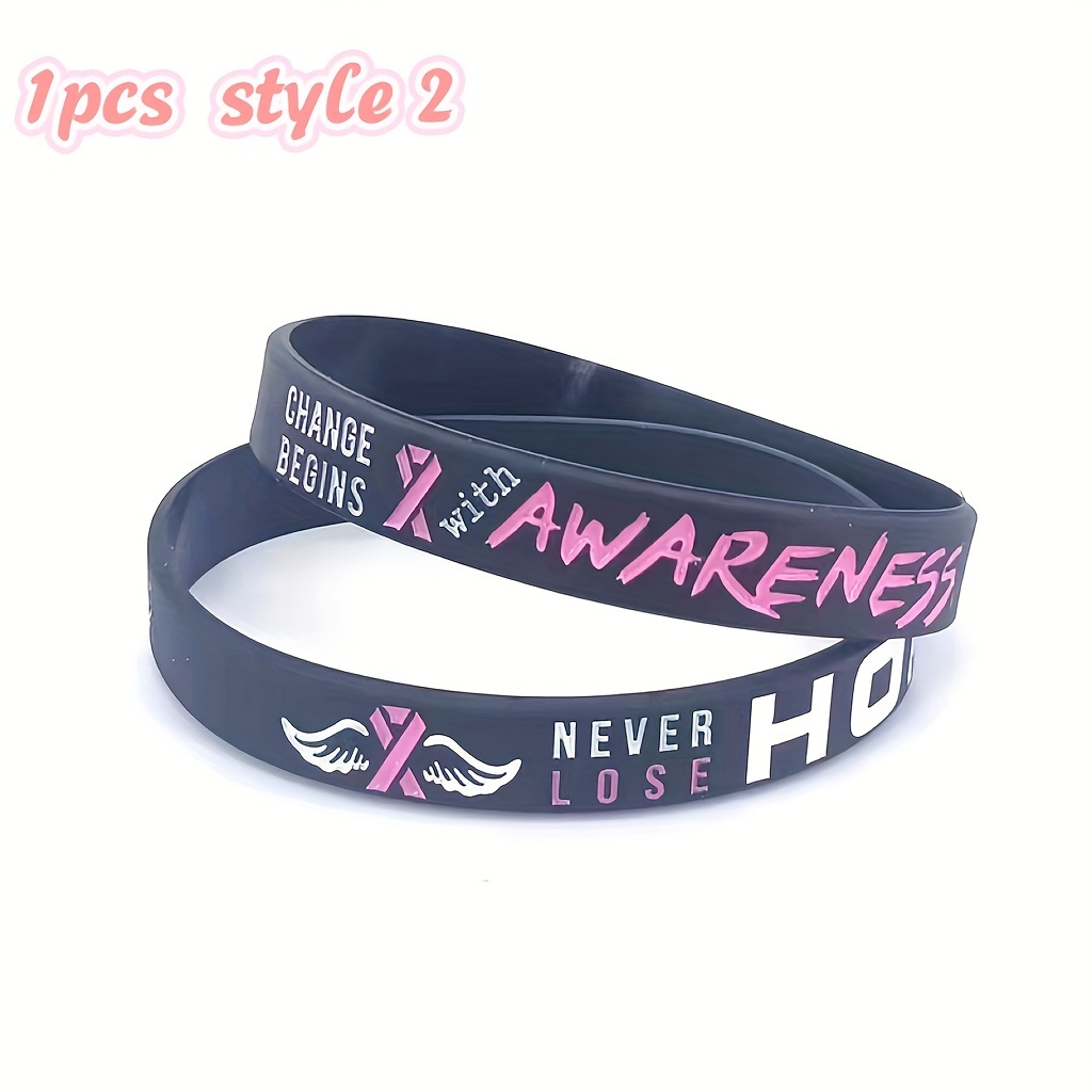 1pcs/3pcs Ribbon Thin Line Breast Cancer Awareness Rubber Bracelet Silicone Wristband Silicone Bracelet Wristband,Temu