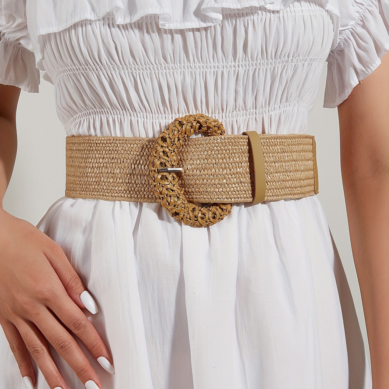 Ladies Waist Belt Straw Weave Gold Braided Belts Irregular Metal