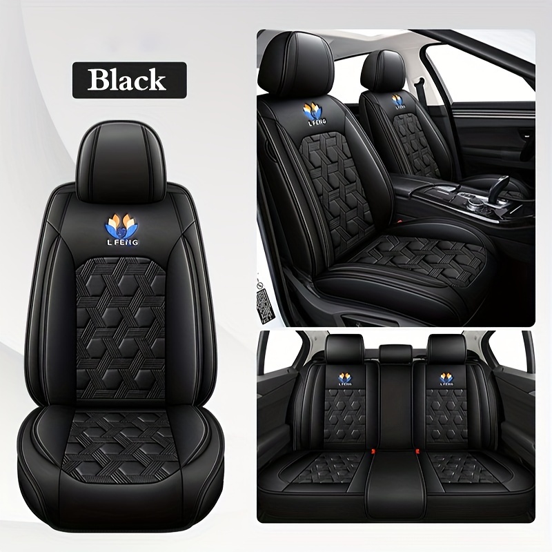 Black Leatherette Car Seat Covers Front Rear Full Set Synthetic