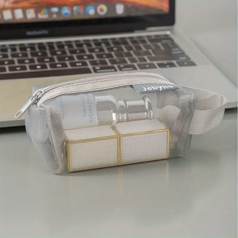 1pc girls simple nylon square mesh coin purse large capacity key bag transparent storage bag 5