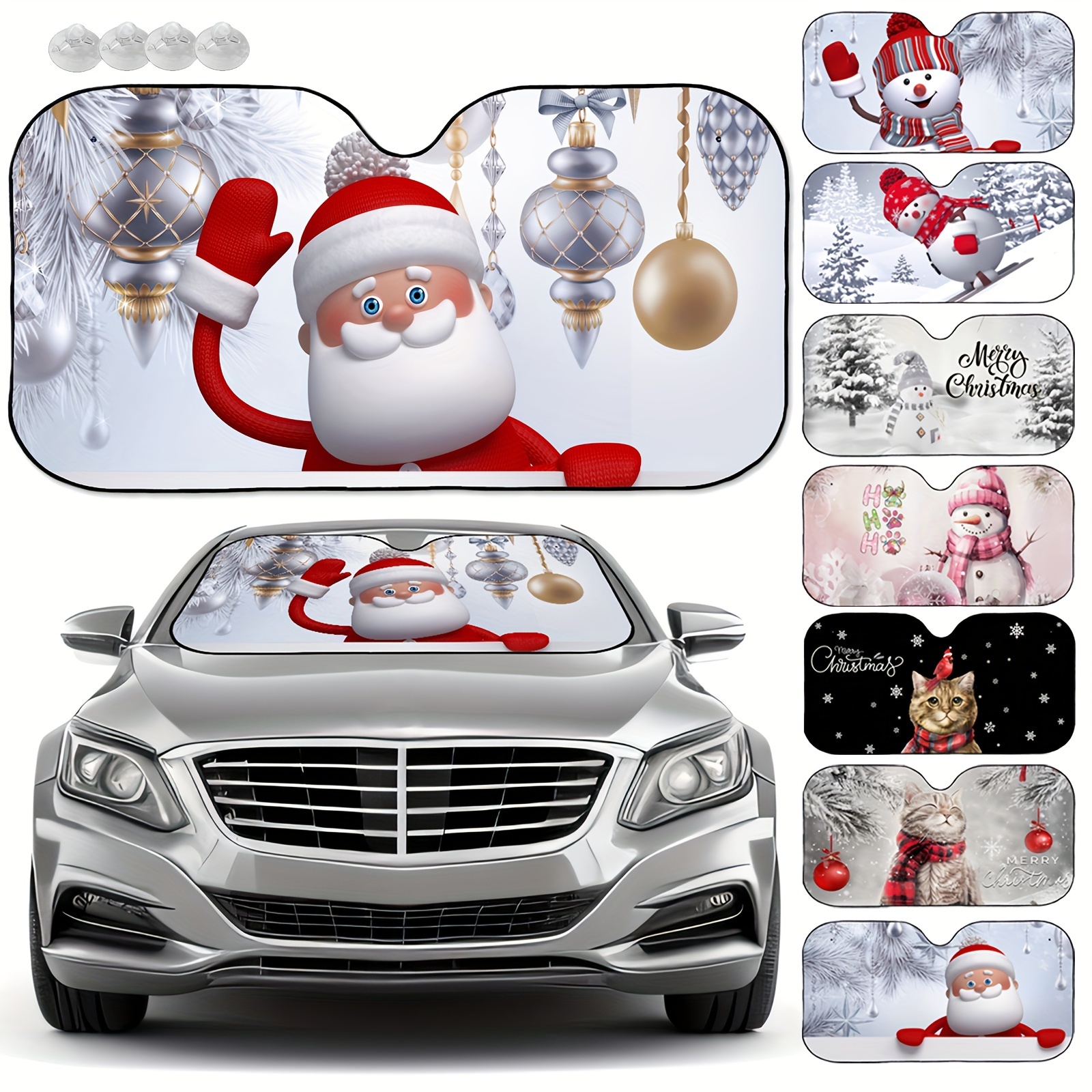 Car Windshield Sunshade Christmas Snowman Cat Snow Foldable - Temu