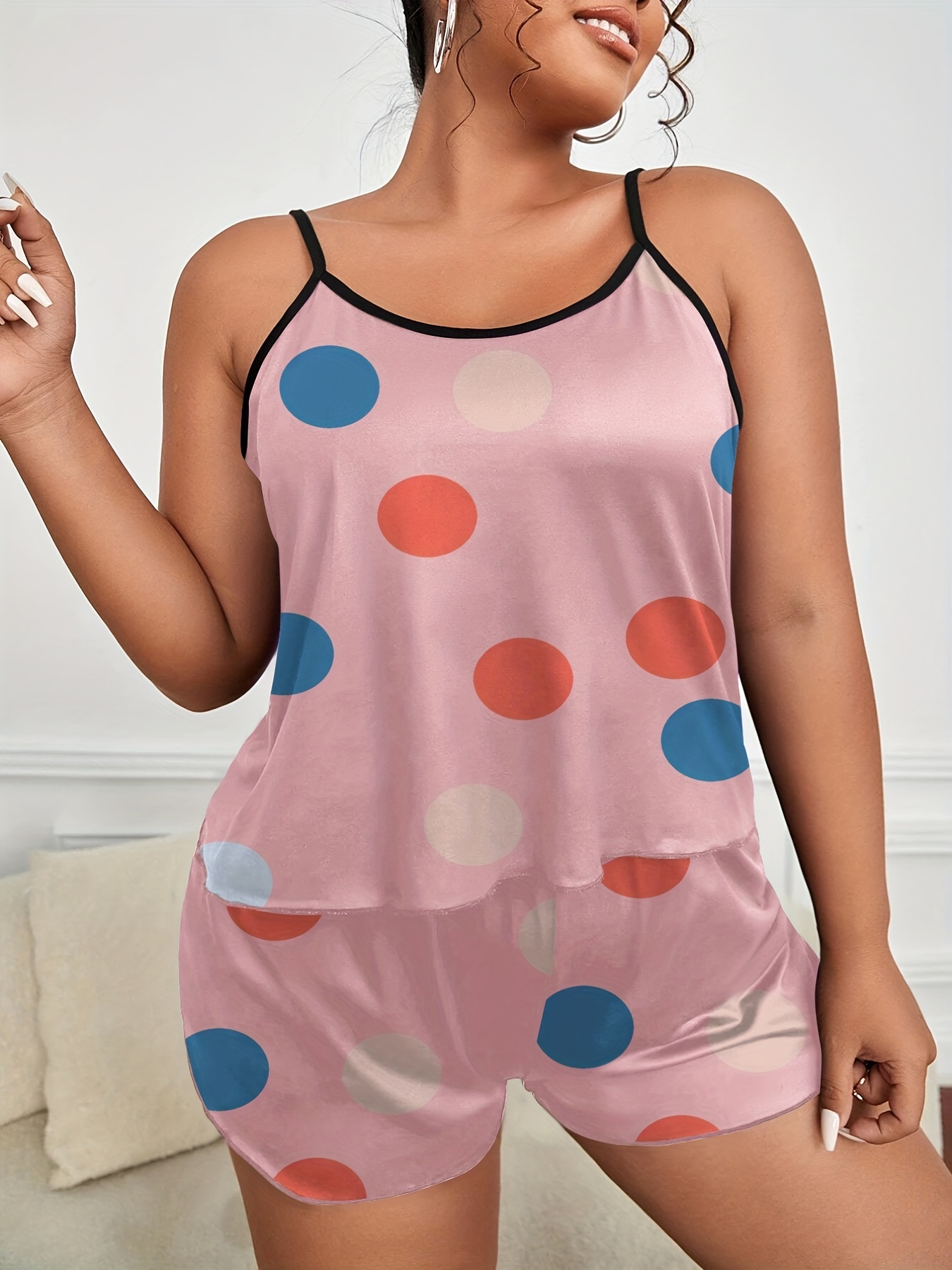 Women's Plus Size Satin Camisole Pajama Set #2067x (1X, Polka Dots