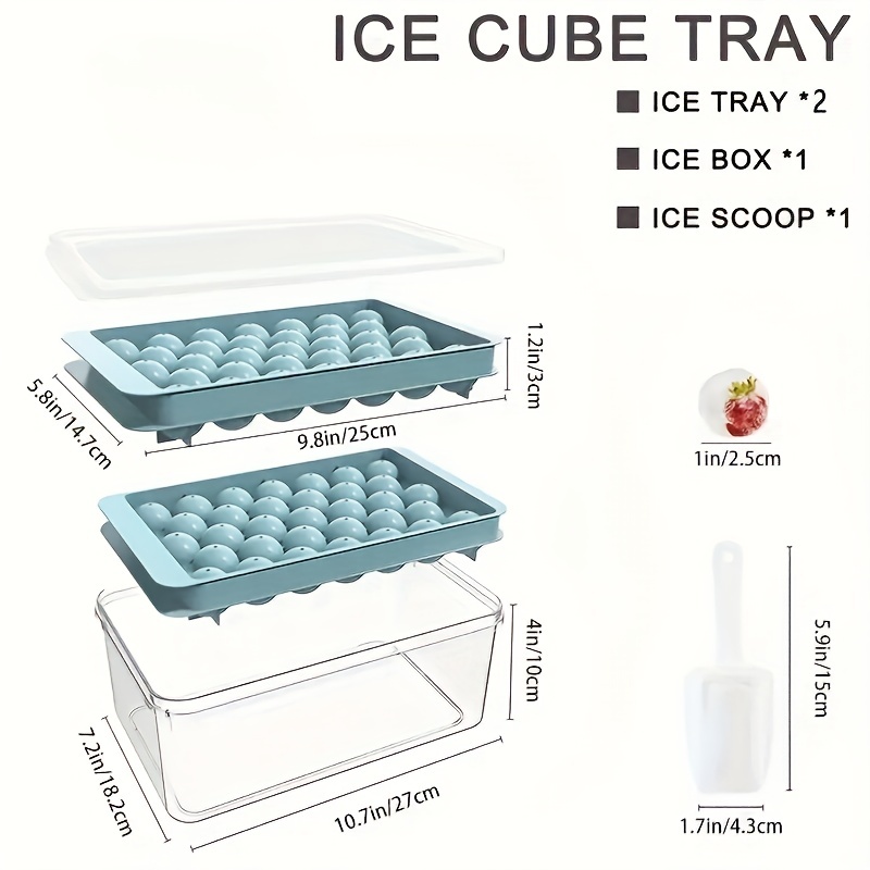 Blue Round Mini Ice Cube Trays for Freezer with Lid, Sphere Ice Ball Maker  Molds with Ice Bucket and Ice Scoop Making 66Pcs Ice Cubes 