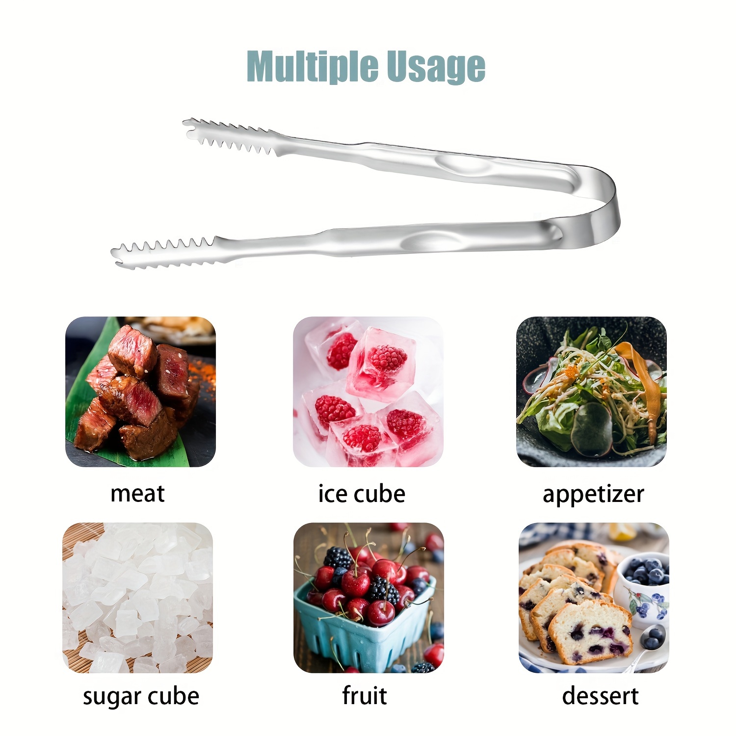 6Pcs Kitchen Mini Ice Tongs Stainless Steel Sugar Cube Appetizers Food Tongs