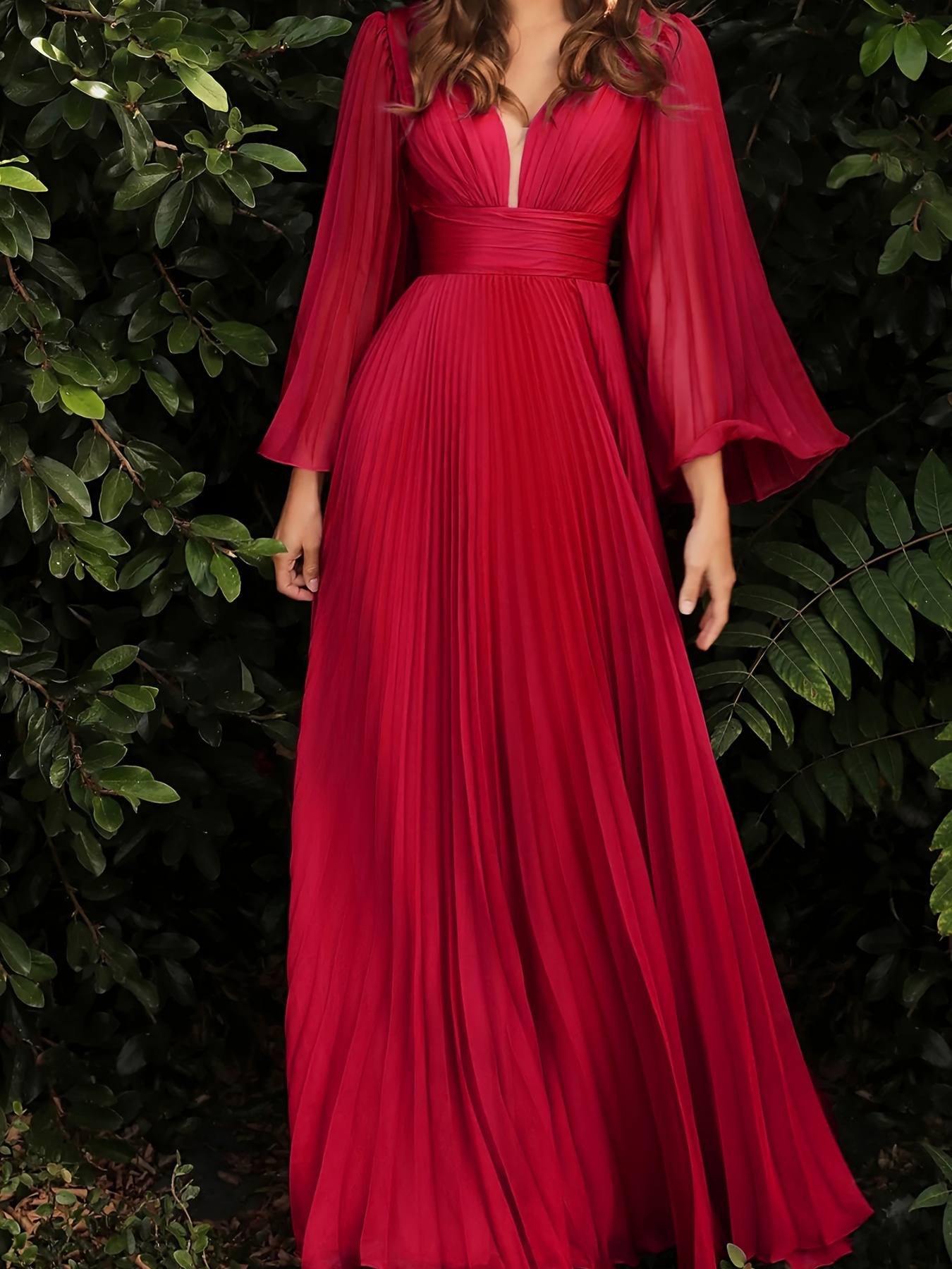 Red long sales sleeve flowy dress