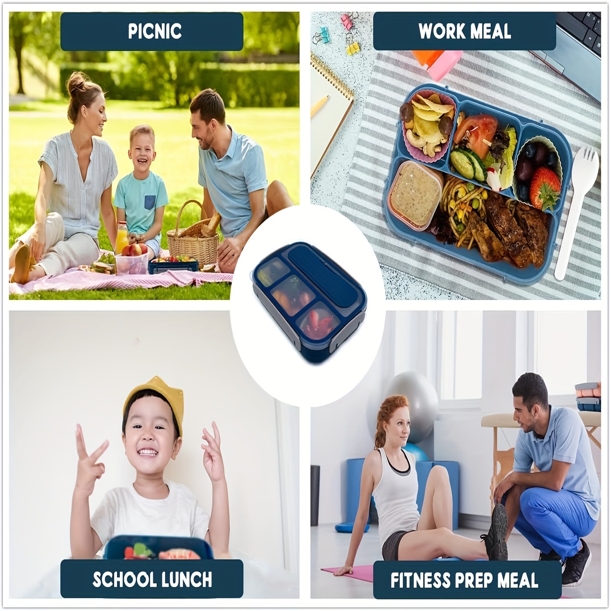 Bento Lunch Box 4 Compartment Containers with Fun Accessories