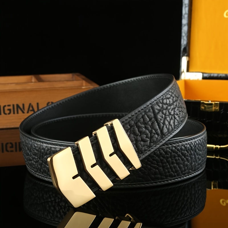 Men's Stainless Steel Black Belt With Gold Buckle