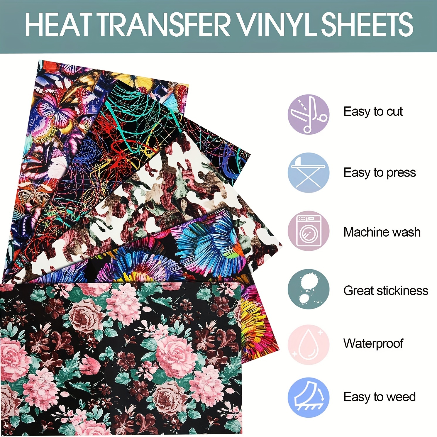 14pcs Pattern HTV Heat Transfer Vinyl For Cricut Machine, Iron On Vinyl For  T Shirts Pillows, 12'' X 12