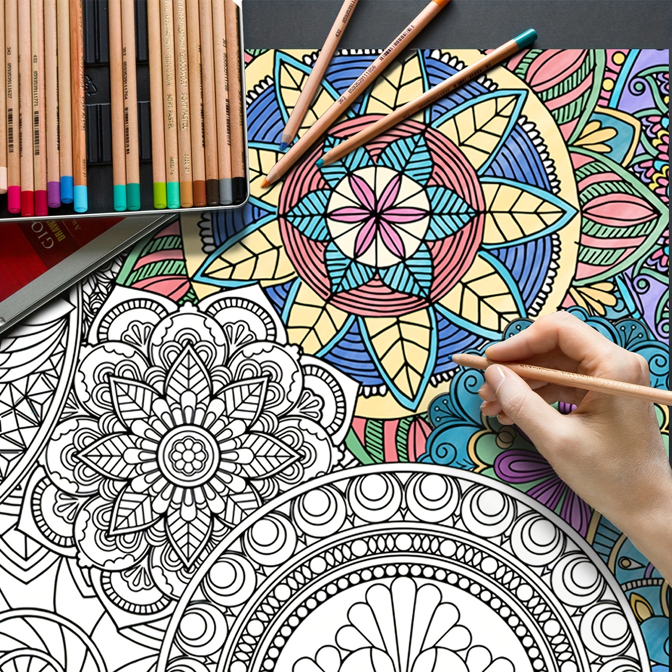  Giant Mandala Coloring Poster Jumbo Flower Drawing Paper 72 x  30 Inch Large Coloring Tablecloth for Adults kids Teens Coloring Books Bulk  Coloring Pages for Art Party Decorations Wall Craft Arts