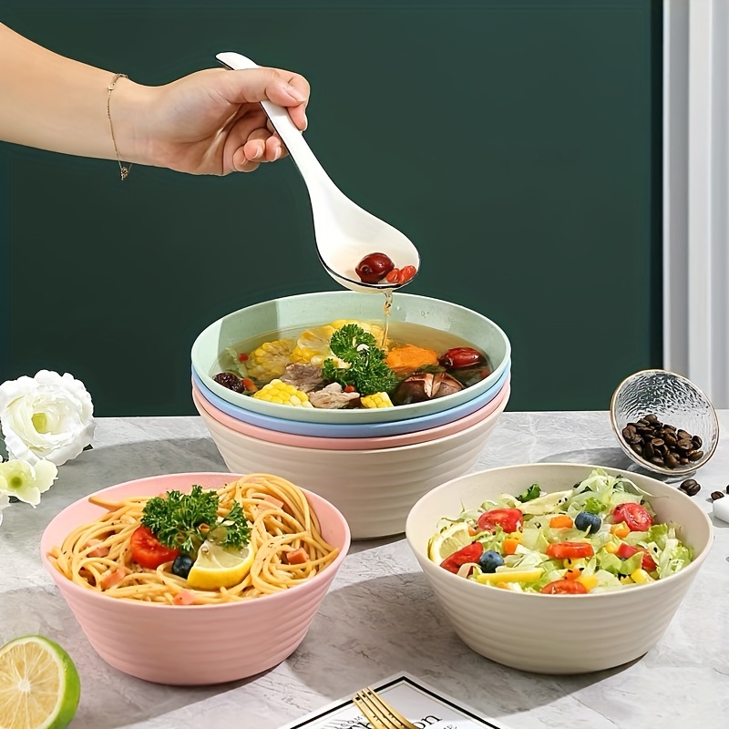 Plastic Bowls Set Of 5 Unbreakable Pasta Bowls Reusable Cereal Bowls 18 Oz  Large Bowl For Salad, Pasta, Rice, Noodles, Soup Bowls (blue)