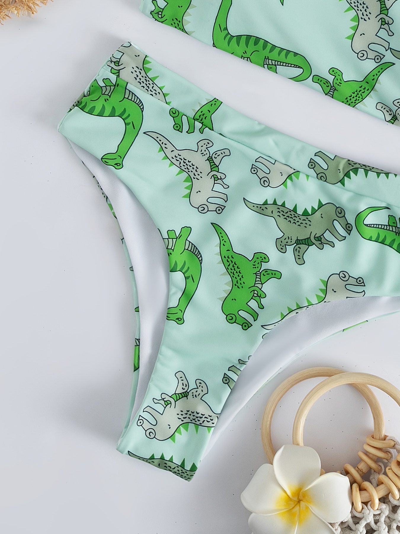 U-neck Spaghetti Straps Summer Bikini Two Pieces Dinosaur Print
