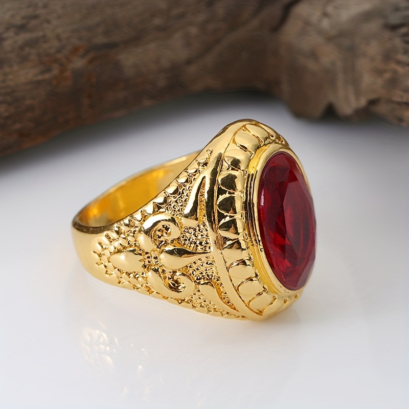 Men's Red Zircon Oval Statement Ring