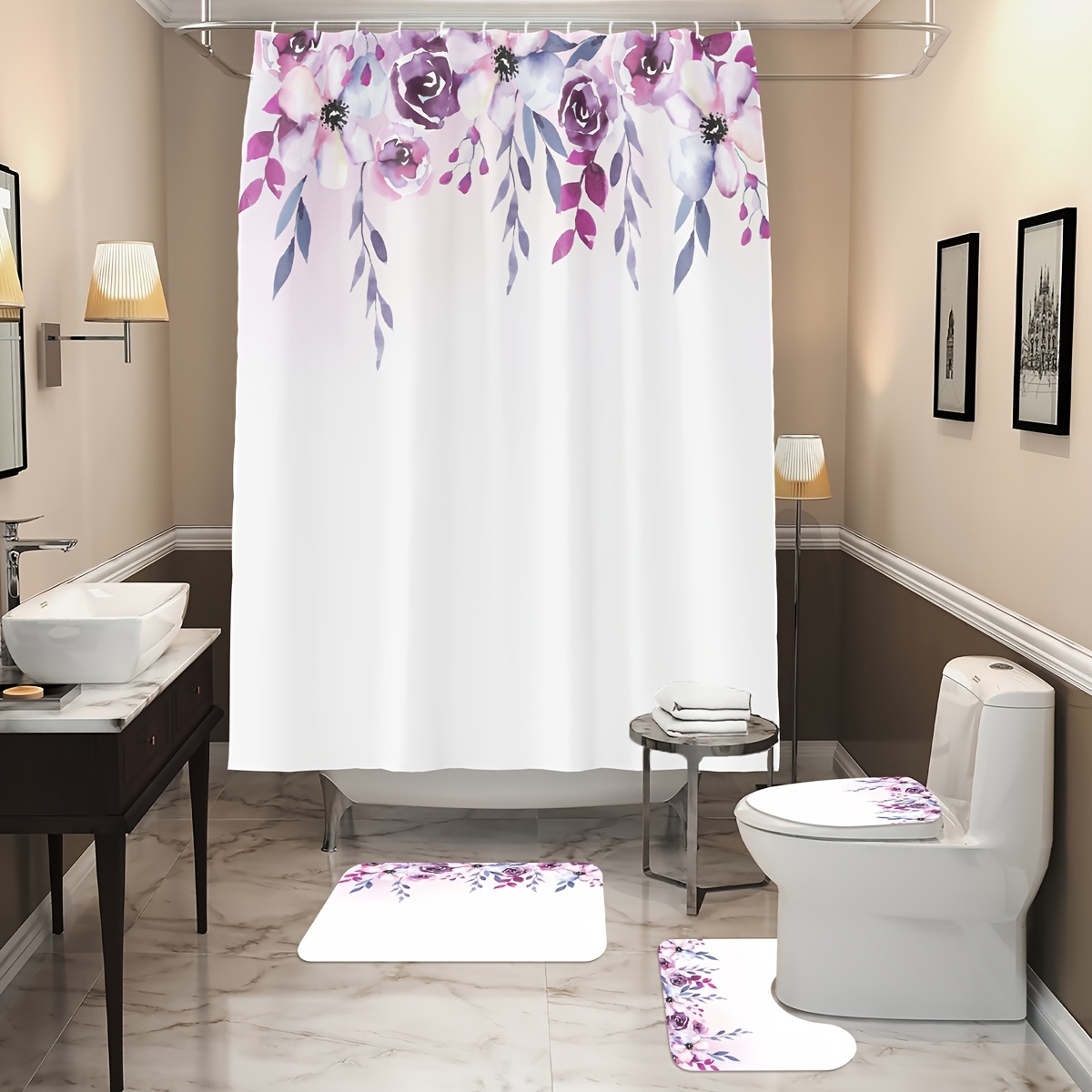 Cortina de Ducha Flor Purpura Cortina Baño Tela Impermeable Antimoho y  Lavables Divertida Poliester Cortinas de Baño para Bañera y Ducha con 12  Anillos de Cortina, Cortina Ducha 180x200 cm : 