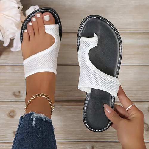 women s breathable mesh slide sandals casual loop toe flat