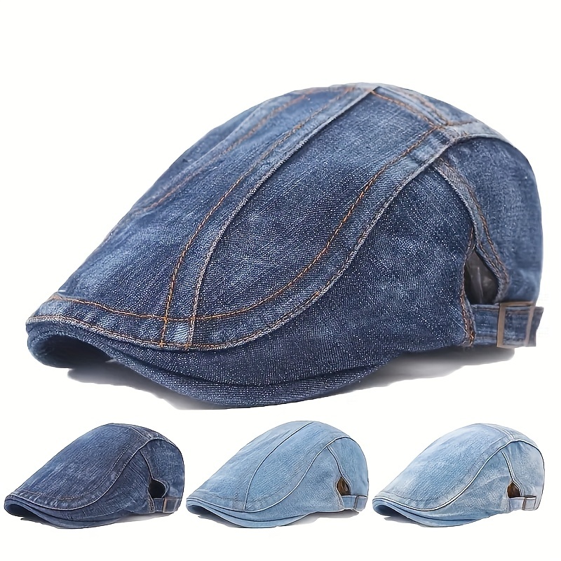 

Blue Denim Washed Unisex Berets Classic Flat Cap Lightweight Distressed Newsboy Hat Casual Beret Painter Hats For Women & Men