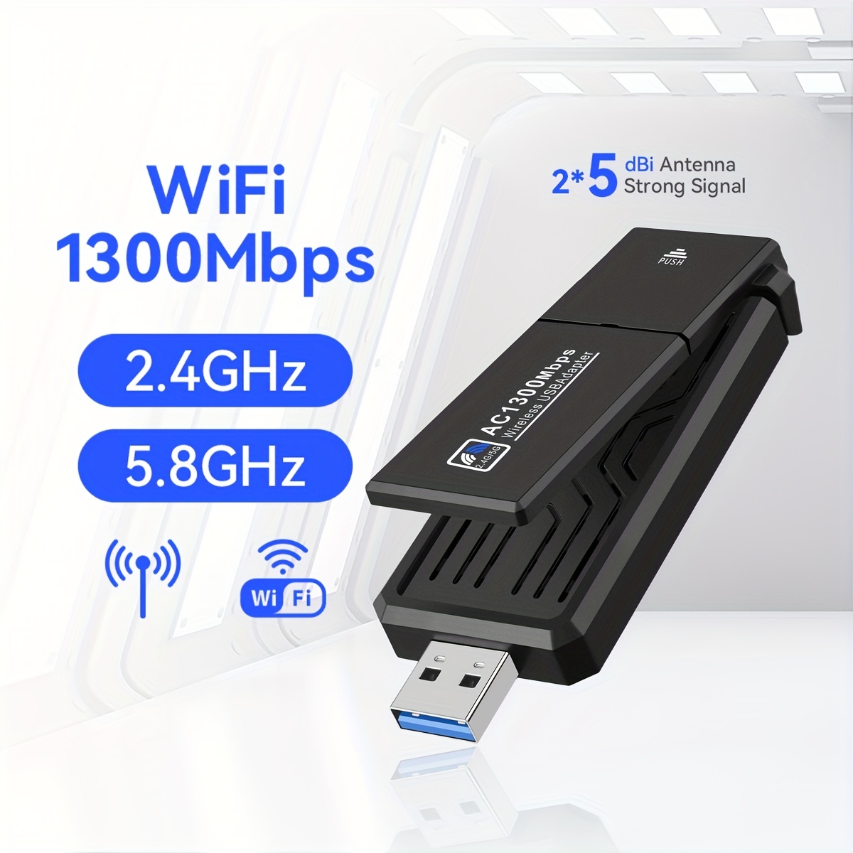 1 Adaptador USB WiFi para PC, Dongle Wi-Fi de banda dual 2.4G/5.8Ghz con  antena