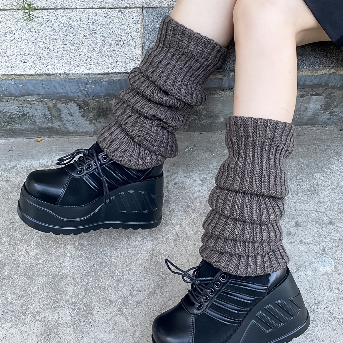 Women Knitted Leg Warmers 80s 90s High Heels Boots Warm Stockings For Teen