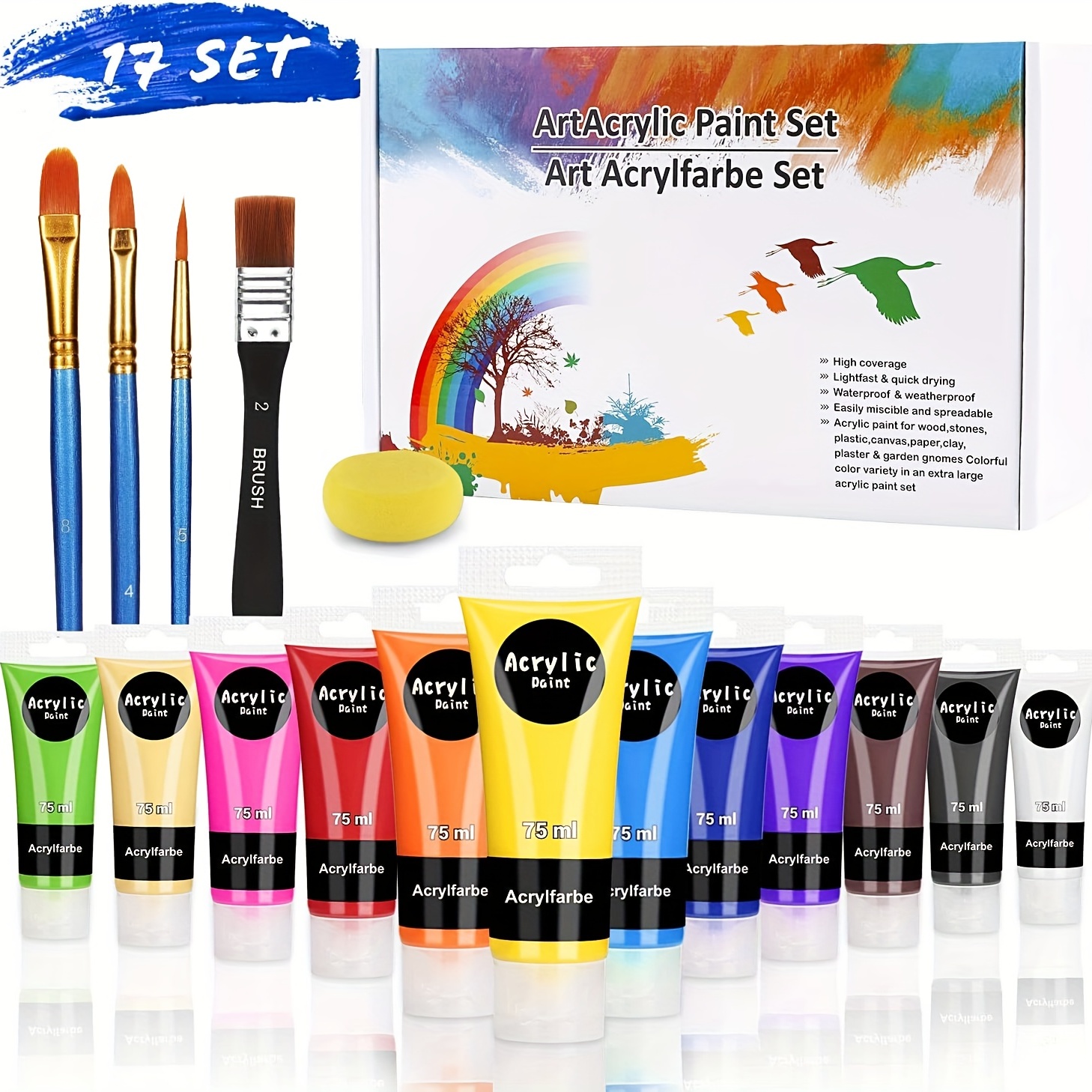 Acrylic Paint Set with 12 Art Brushes, 24 Colors (2 oz/Bottle) Acrylic  Paint for Painting Canvas, Wood, Ceramic and Fabric, Paint Set for  Beginners