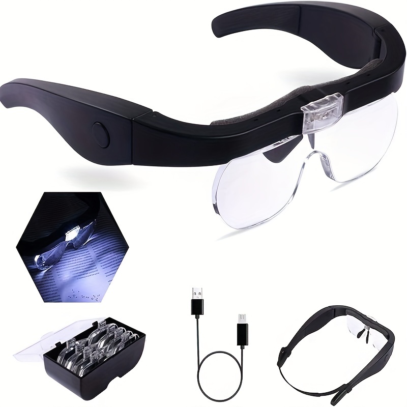 Lighted Optivisor Headband Magnifier, Jewelers Magnifying Glasses 1.5X 2.0X  2.5X 3.5X, Rechargeable Head Mount Magnifier Headset, Hands Free