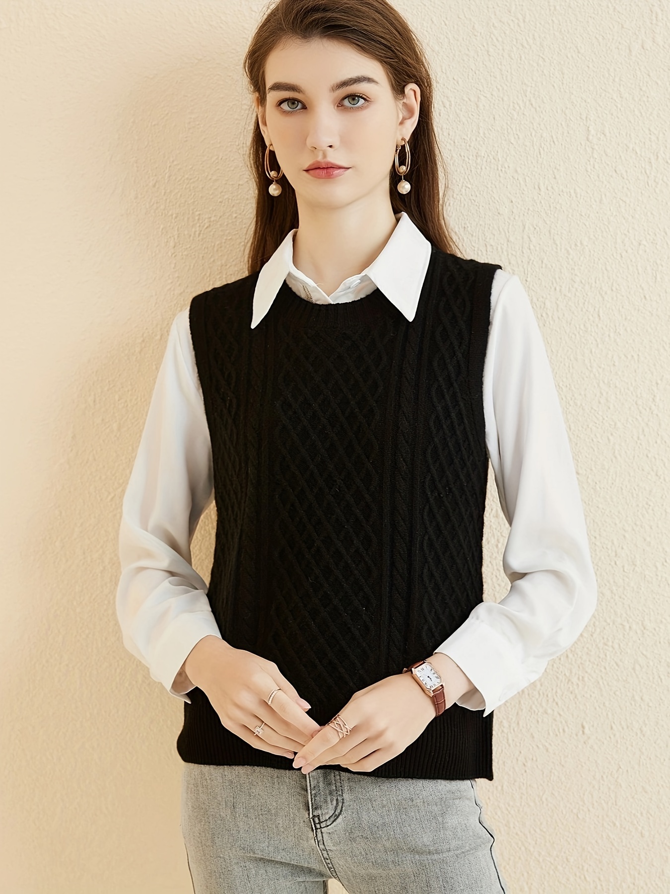 Black Cable Knit Sweater Vest