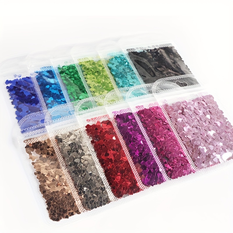 3d Heart Nail Glitter Sequins Holographic Laser Heart Nail - Temu