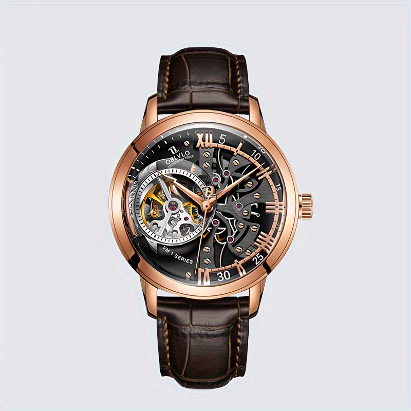 Oblvlo Fully Automatic Mechanical Watch Men Round Three