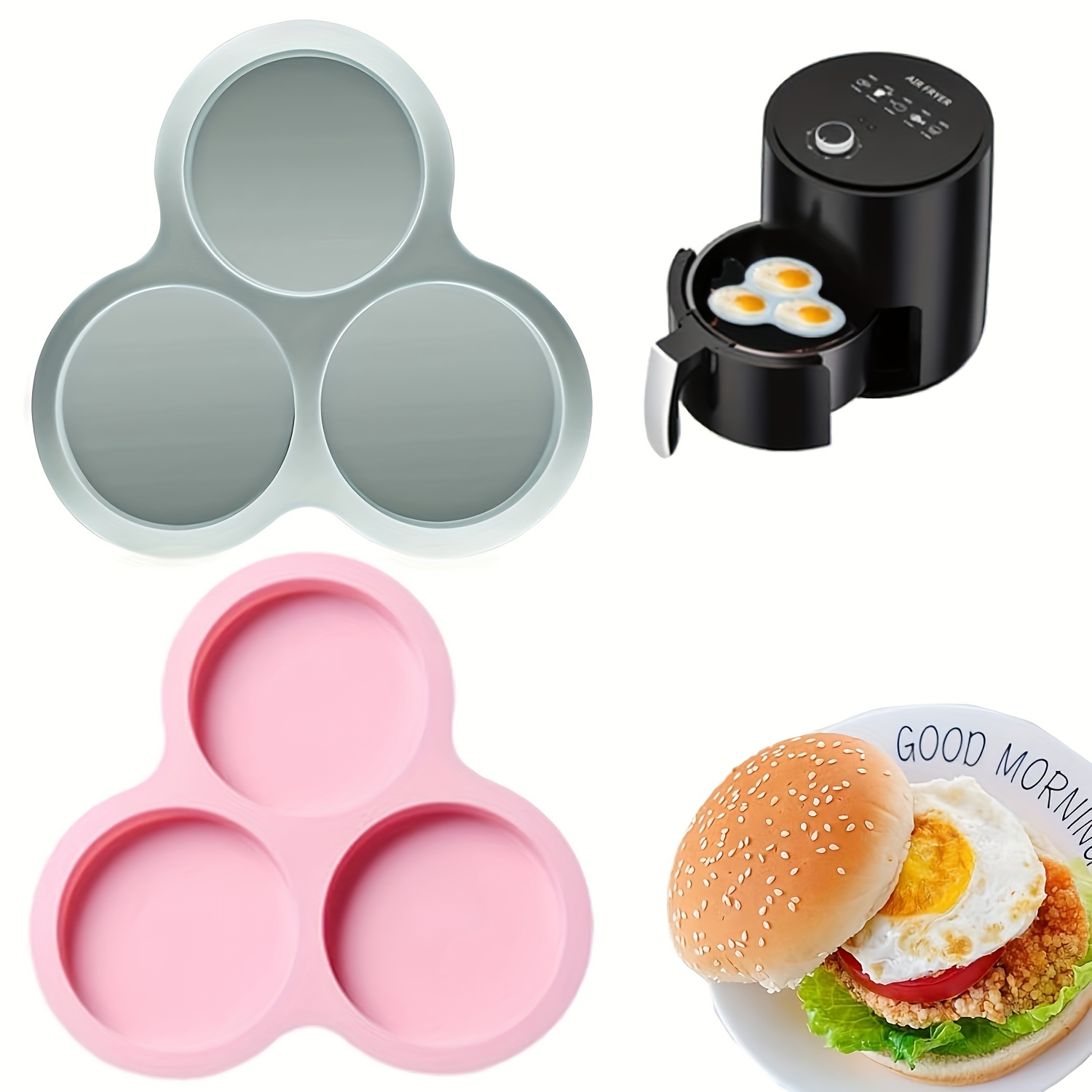 2pcs Silicone Air Fryer Egg Mold, Non-stick Reusable Air Fryer Baking Pan  For Egg Bites, Muffin Top, Breakfast Sandwiches, Hamburger