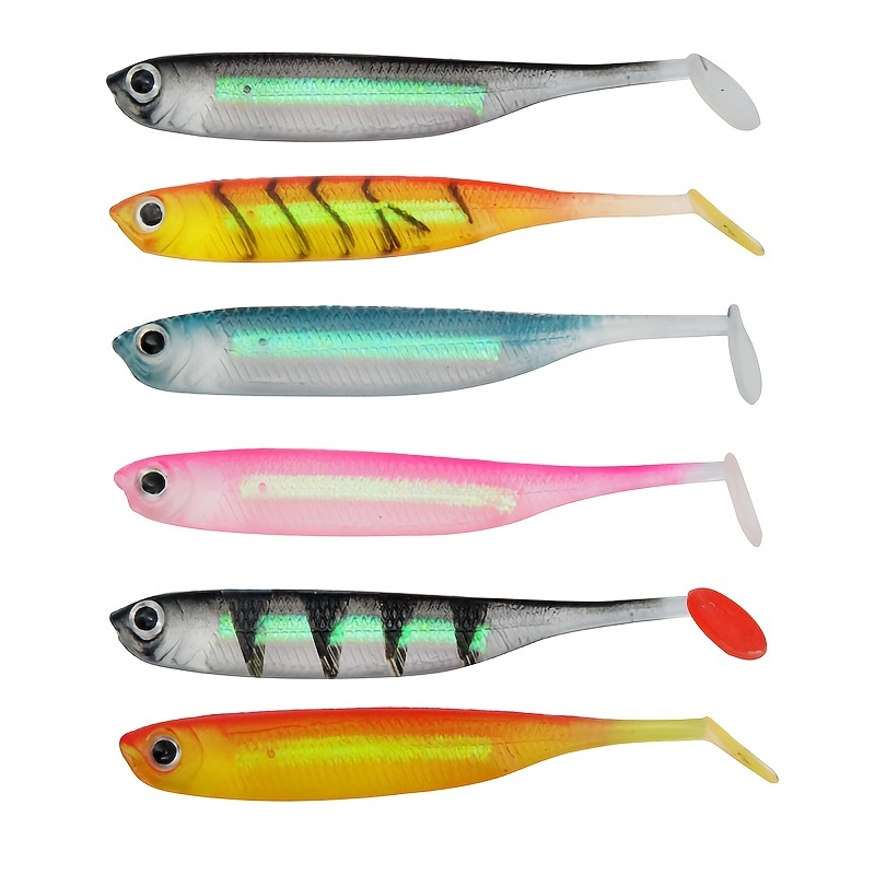 6pcs/bag 7.5cm/2.95in Bionic Paddle Tail Soft Bait With Vivid 3D Eyes,  2.2g/0.08oz Artificial Simulation Minnow Floating Lure, Fishing Tackle
