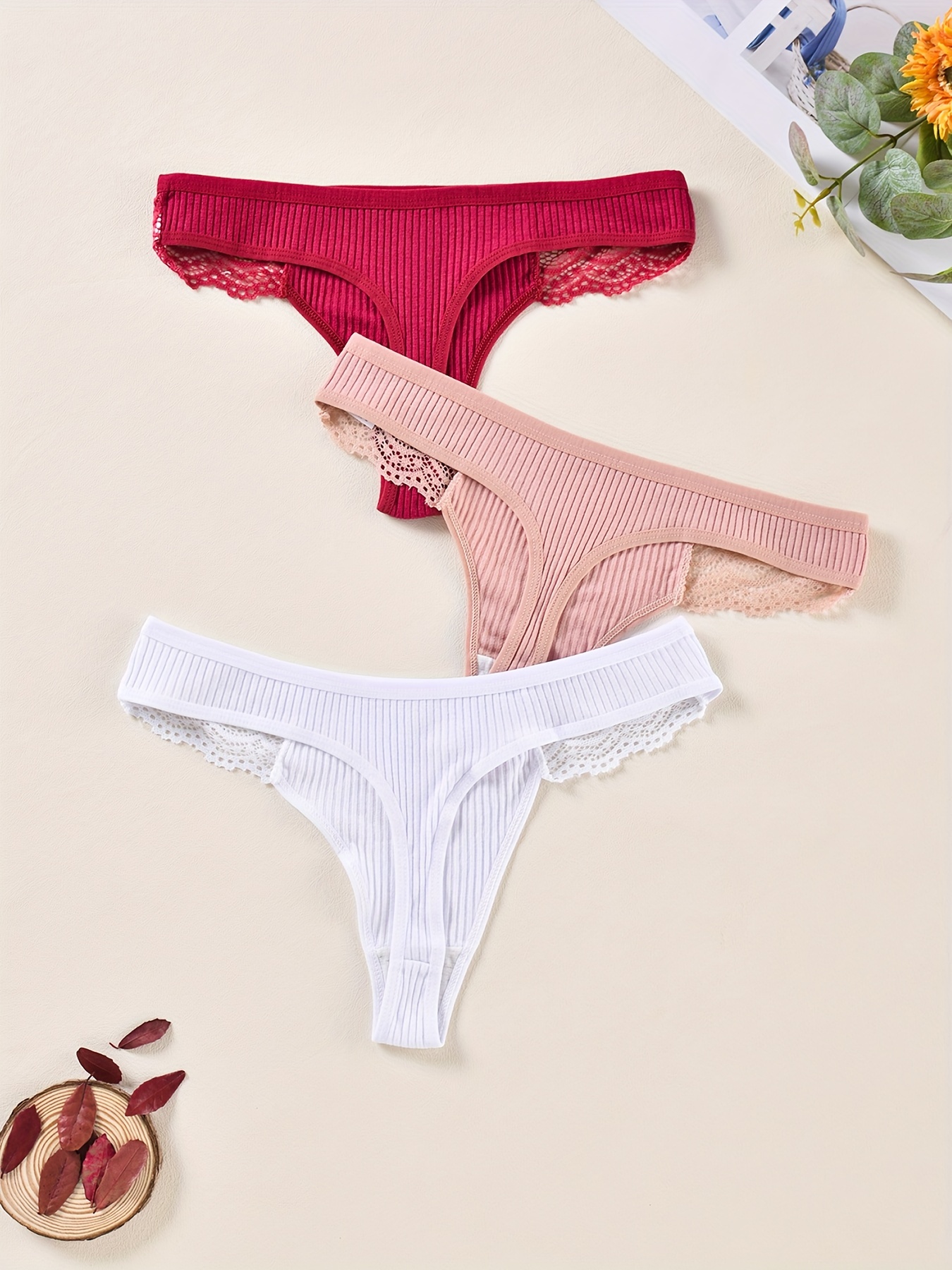 Lace Stitching Thongs Soft Comfy Stretchy Intimates Panties - Temu