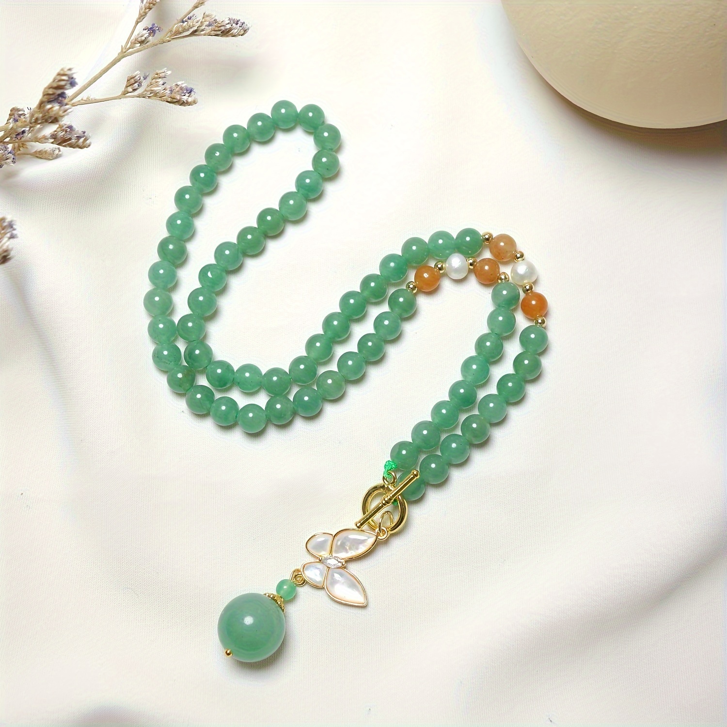 

Natural Jade Sweater Chain Necklace, Couple Necklace For Men And Women, Good Luck Gift