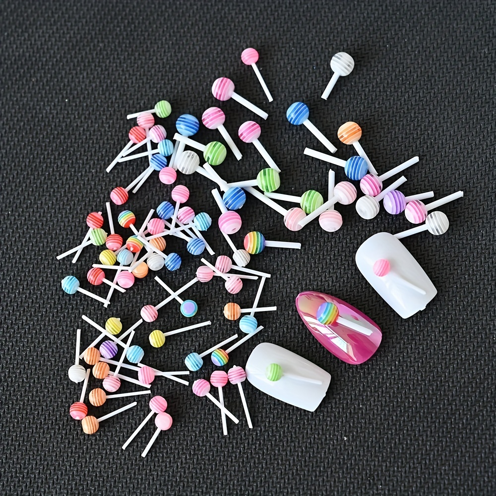 20/50Pcs Kawaii Lollipop Design Nail Charms Resin Mixed Color Mini Lolly  Charm Nail Art Decorations For Manicure Nail Parts CH01
