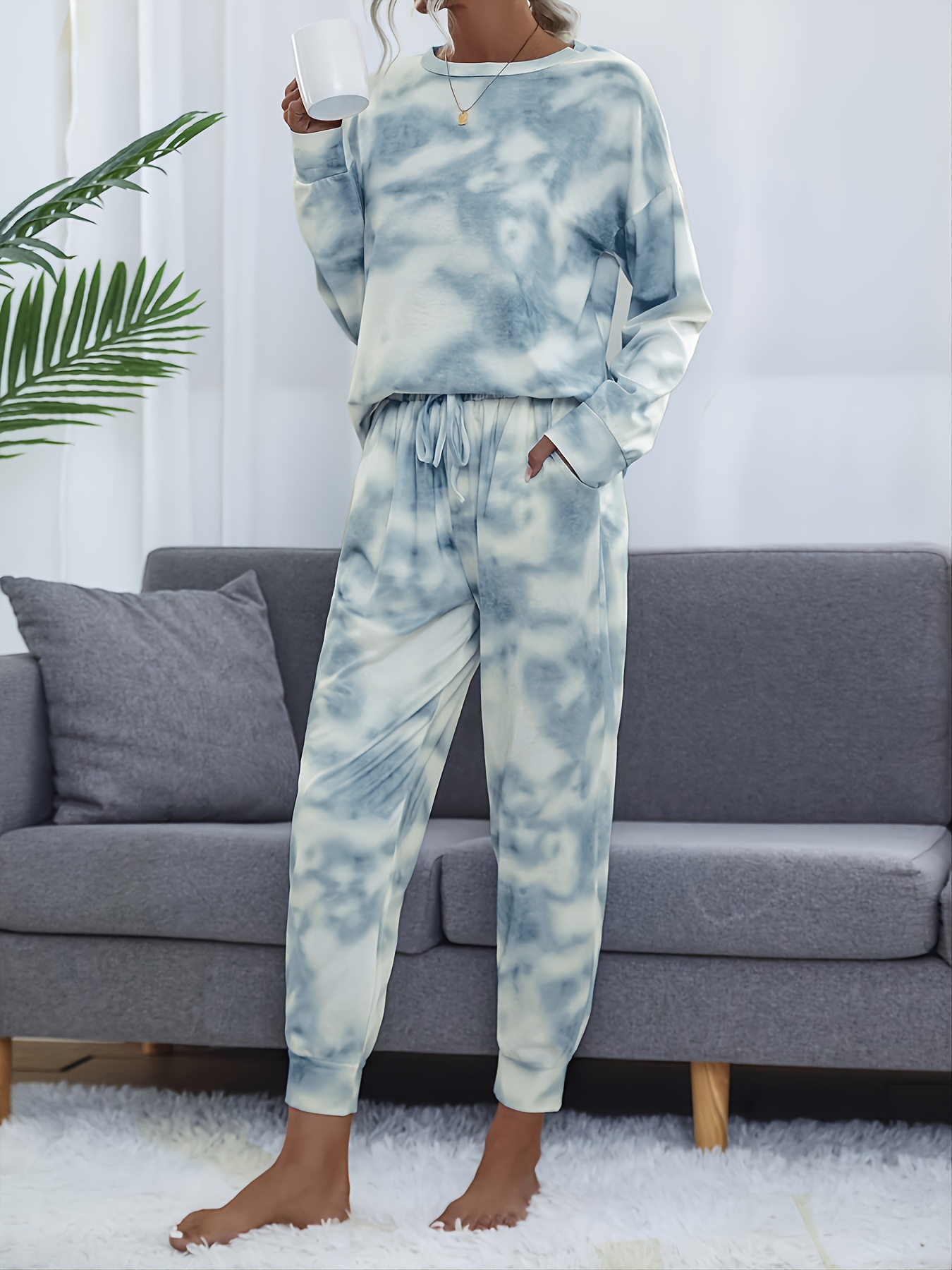 Mens Casual Pajama Long Pant Loose Elastic Waistband Space Pattern Cozy  Sleepwear Home Lounge Pants